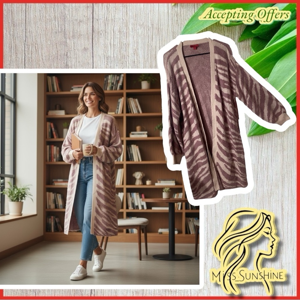 Jennifer Lopez NEW - Sz L - soft pink zebra patterned cardigan - balloon sleeves